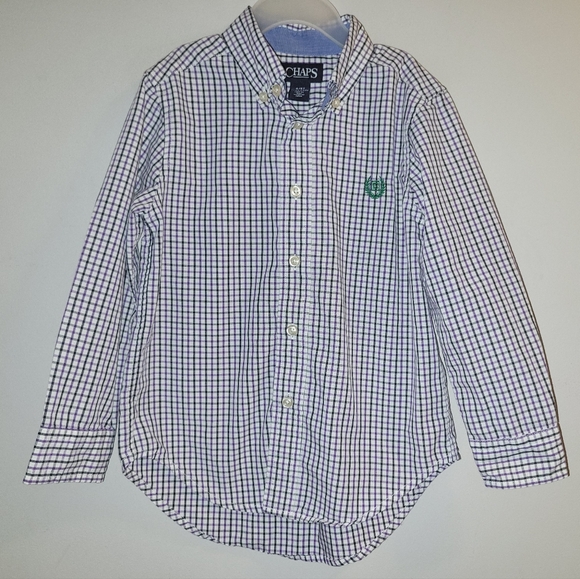 Chaps Ralph Lauren Boys 4T Purple Black Check Button Down Cotton Blend Shirt - Picture 5 of 6